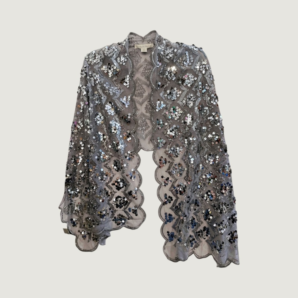 NWT Joan Rivers Classics Large Silver Sequin Mesh Scarf Scalloped Edge A226776